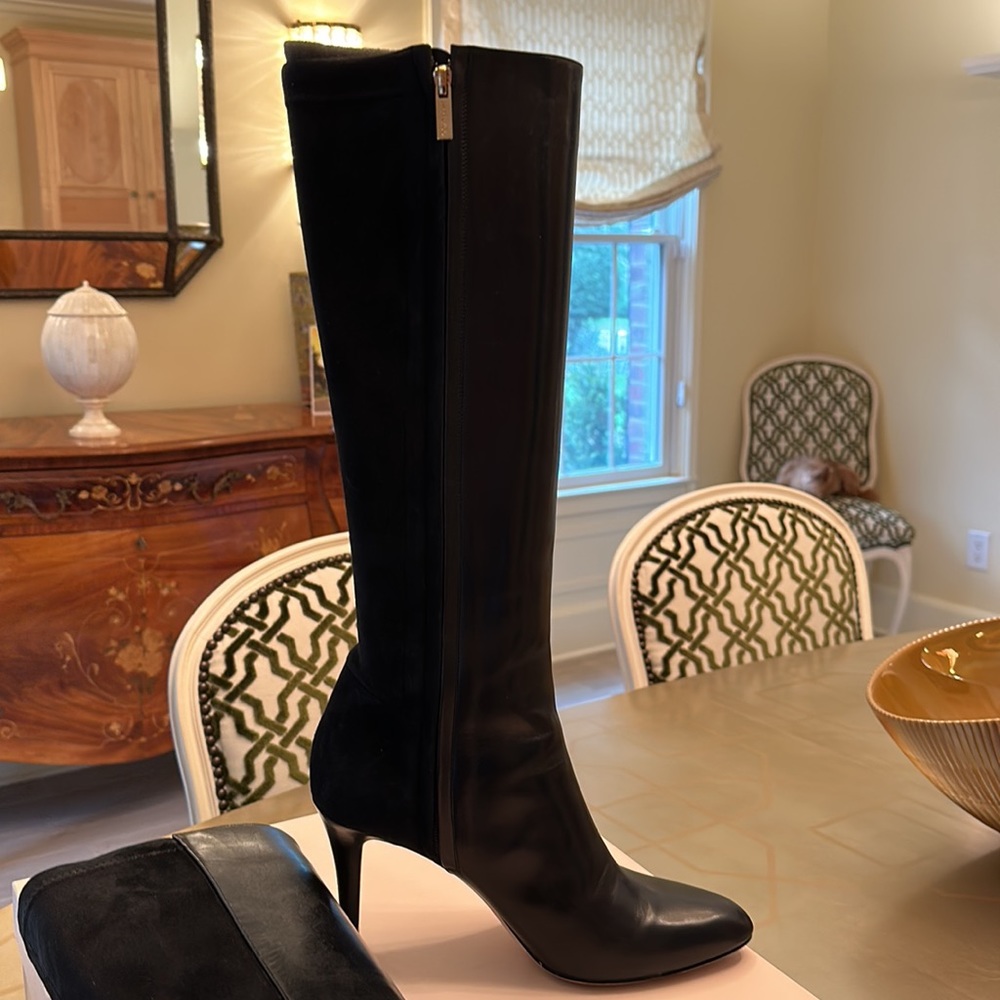 Jimmy Choo,Black knee boots, leather and suede